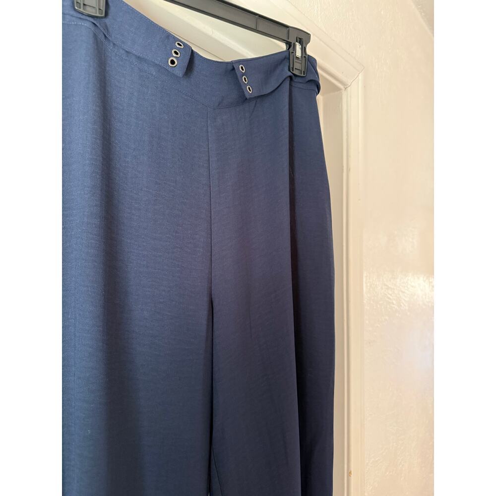 BCBGeneration Navy Wide Leg Palazzo Pants High Rise Minimalist Flowy Trouser M - Picture 3 of 9